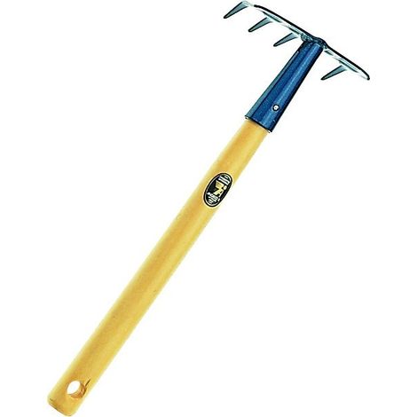 Râteau manuel 4 dents avec manche en bois 30 cm