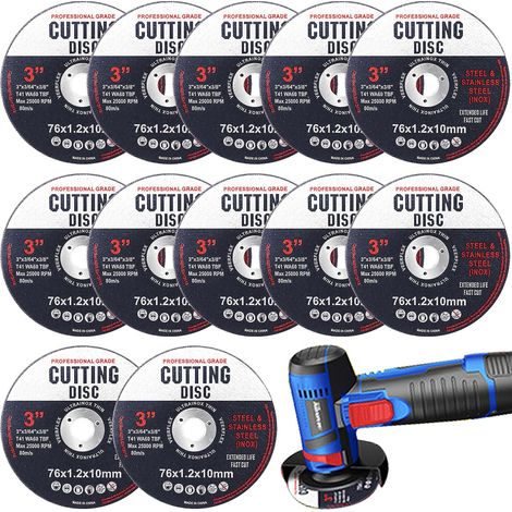 Lot de 12 disques à tronçonner 76 mm pour meuleuse d'angle pour métal et bois (1/5)