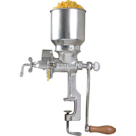 Victoria 30025 Molino Cereales Manual Hierro Fundido para Moler Café, Maíz, Semillas, Grosor Ajustable Cromado