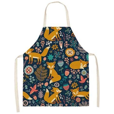 Linen apron with jungle fox pattern, stain-resistant kitchen and indoor bib, sleeveless children's bib to tie. (1/4)