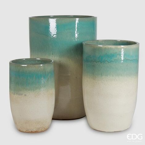 EDG Enzo De Gasperi Set 3 Pz Vaso Glaze Rotondo H 100 Cm H 80 Cm H 63 Cm Green Mix