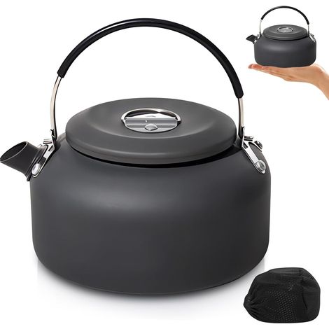 Bouilloire de camping 1,4 l, alliage d'aluminium, Bouilloire portable avec poignée anti-chaleur, Grande cafetière pour extérieur, pique-nique pour la Cuisine en Plein Air, Camping, Randonnée, Pêche (1/5)