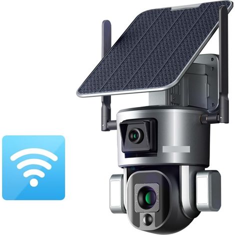 Caméra de sécurité à Domicile Caméra de sécurité Solaire 4K HD à Double Objectif 4G, for l'extérieur, Zoom Optique 10X, Suivi Automatique, Audio bidirectionnel, Batterie(WiFi Zoom No Card) (1/5)