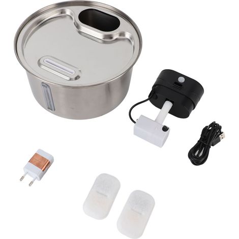 Fontaine d'eau sans fil pour chat, 3,2 l, Rechargeable, en acier inoxydable, lumière LED, 3 Modes, distributeur automatique pour animaux de compagnie, prise ue (1/5)
