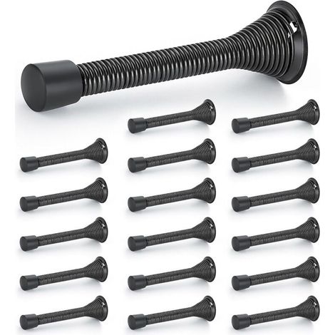 Butées de porte, lot de 18, Noir, à ressort, avec butée en caoutchouc, pour le bas de la porte (1/5)