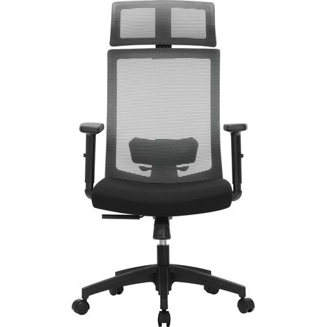 SONGMICS Sedia da Ufficio Ergonomica, Poltrona in Rete per Computer, Supporto Lombare, Poggiatesta e Braccioli Regolabili, Schienale Regolabile Bloccabile fino a 120°, Grigio OBN55BG (1/5)