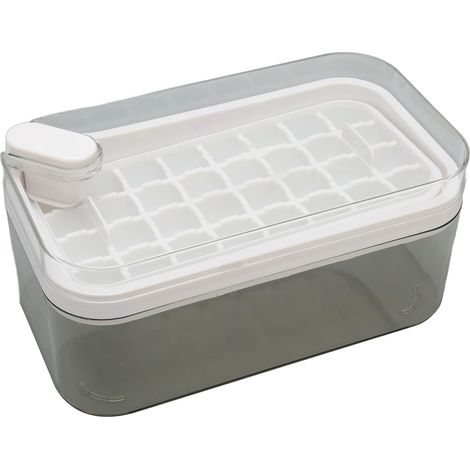Bac à glaçons avec couvercle et bac à glaçons à démoulage facile, 32 glaçons, pelle à glace incluse, blanc, idéal pour rafraîchir vos cocktails (whisky, etc.). (1/5)