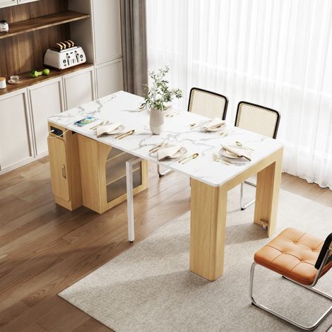 Isla de cocina extensible con ruedas, tablero desmontable, MDF y PB, natural HAVRYA (1/5)