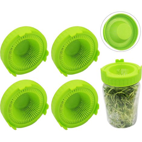 4 Bouchons de germination en plastique à rinçage facile pour bocaux à large ouverture, lot de 4 (1/5)