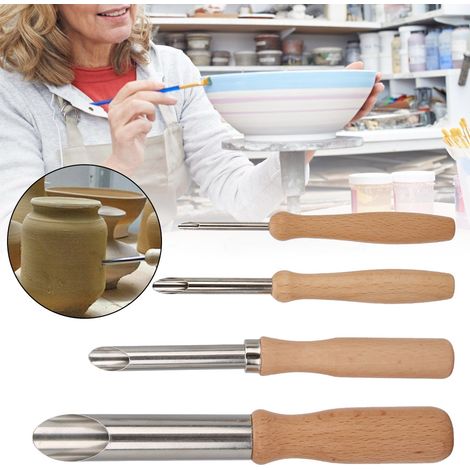 Ensemble de 4 outils de poterie en acier inoxydable : perceuse et foret à trou avec poignée ronde (1/4)