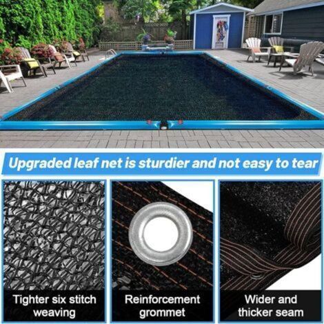 Filet de protection rectangulaire pour piscine, bâche de protection pour piscine hors sol, couverture de protection extérieure contre les feuilles et les débris 3×5 mètres (10x16,4 pieds). (1/3)