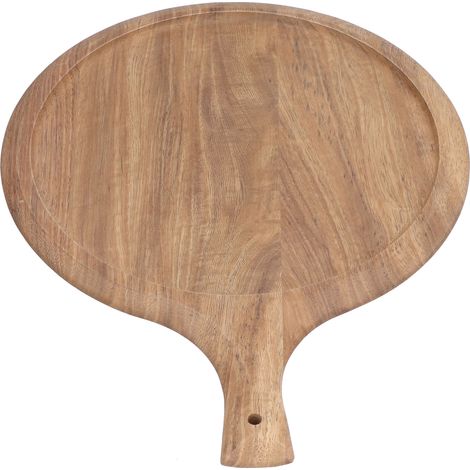 Plateau à pizza en bois, planche de service ronde et résistante avec poignée, assiette à pain et autres aliments pour restaurants et hôtels. Idéal pour le service à la carte des pizzas et autres plats (1/5)