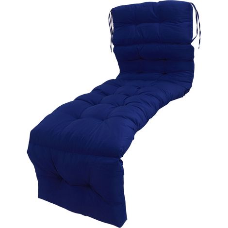 Coussin de chaise longue d'intérieur/extérieur avec attaches, résistant aux éclaboussures, de rechange pour chaise longue de jardin ou de piscine, pliable en 4 parties, 200 x 55 cm, bleu marine (1/5)