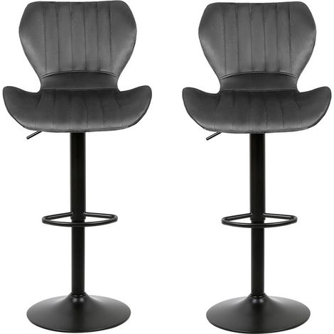 Tabourets de Bar, Lot de 2 chaises Haute, Siège pour Cuisine, avec Structure métal, revêtement Velours, Repose-Pieds, Hauteur réglable, Facile à Assembler - gris foncé (1/5)