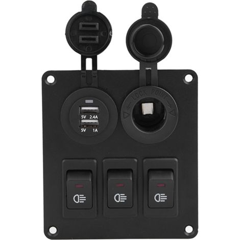 Grüner LED-Schalter, 3+2-fach Marine-Kombination + gelber Zigarettenanzünder-Autolader (1/5)