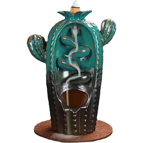 Brûle-encens en céramique rétro en forme de cactus, porte-encens à contre-courant décoratif pour chambre, salon, méditation (1/5)