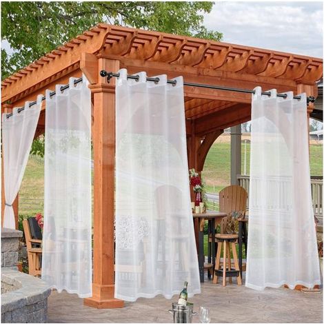 Rideaux de terrasse imperméables et transparents, lot de 2, 132 x 213 cm, filtrant la lumière, avec œillets, pour véranda, pergola, jardin, blancs (1/5)