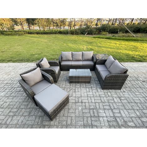 Fimous 8 places Ensemble de Meubles de Jardin avec Table basse rectangulaire Canapé 3 places Canapé d'amour Grand tabouret Table d'appoint (1/5)