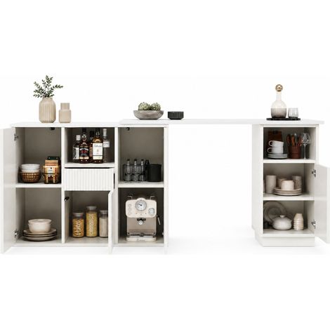 Bar rotative 360° L moderne blanche avec rangement ouvert et plateau effet marbre, meuble multifonction en MDF pour cuisine et salon - CHICFURN (1/5)