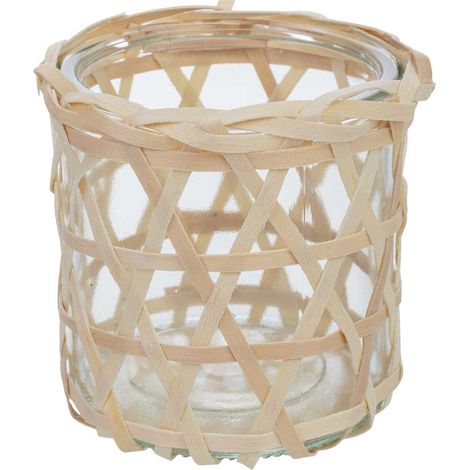 Portavelas de vidrio forrado de fibras naturales marrón D8x8h cm (1/5)