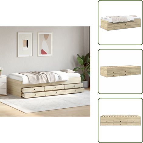 The Living Store Lit de jour avec tiroirs sans matelas chêne sonoma 100x200 cm - Lit Deux Places - Canapé Convertible - Meuble Multifonction - Rangements Intégrés - Lit Coffre