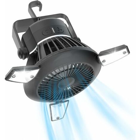 BUNTHAUS Portable léger Ventilateur de Camping Ventilateur de Camping avec Ventilateur de Tente Rechargeable pour Tente Ventilateur Solaire avec Crochet de Suspension Ventilateur de bureau USB (1/5)