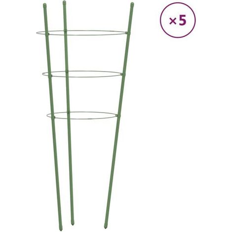Supports pour plantes de jardin à trois anneaux, lot de 5, verts, 45 cm, en acier. (1/5)