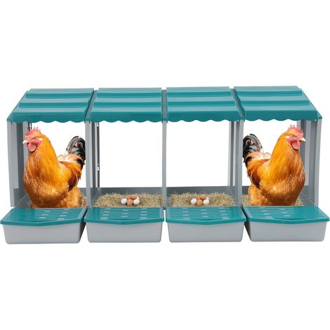 Pondoir pour poules 4 compartiments, 121x51x46 cm, vert, Nichoir à poules en plastique, collecte des œufs, pose libre ou murale, toit incliné anti-pluie (1/5)