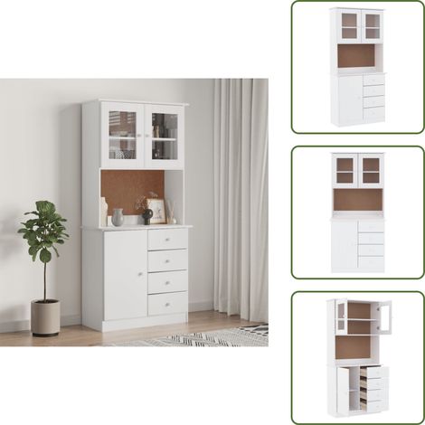 The Living Store Buffet ALTA blanc 77x35x165 cm bois massif de pin - Buffet - Meuble De Rangement - Armoire - Bibliothèque - Mobilier