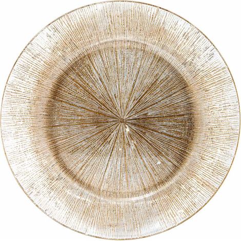 Sous-assiettes en plastique rigide effet rayons dorés pour tables de Noël et Nouvel An, lot de 6, diam. 33 cm