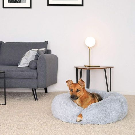 Cestino per cani da 80 cm, cuccia morbida in peluche per gatti, antiscivolo, lavabile, rotonda, soffice, cuscino antistress, letto per cani e gatti (grigio chiaro) (1/4)