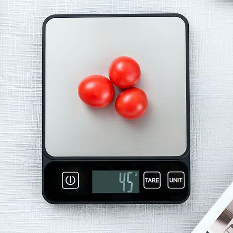 Digitale Küchenwaage, 10 kg, hohe Präzision (1 g), elektronisch, Edelstahl, mit LCD-Display und Tara-Funktion, professionelle Küchenwaage, 6 Maßeinheiten