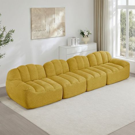 Canapé Modulaire 4 Places Design Coquillage, Mousse Haute Densité 32D, Assise Profonde, Idéal Salon, Tissu Doux Corduroy, Jaune (1/5)
