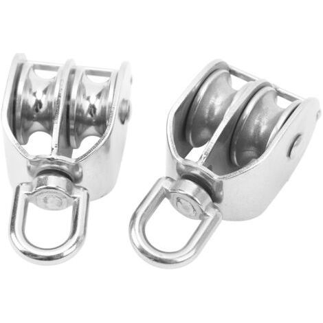 2pcs M32 Double Pulley Block Stainless Steel Roller Wheel 360 Degree Rotation for Cable Lifting (1/5)