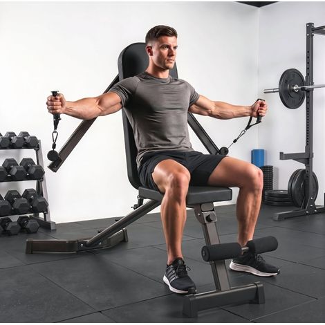 Banc de musculation pliable 135x55x107 cm en métal noir avec leg extensor, gain de place – MEUBLIV (1/5)