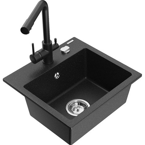 Mexen Milo lavello in granito 1-vasca con miscelatore cucina Duero, nero/argento metallizzato - 6505-73-671600-70 (1/5)