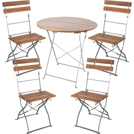 5-tlg Biergarten Set klappbar Ø80cm + 2 Stk Klappstuhl mit Armlehne-MMBG1007+4xMMBG1000