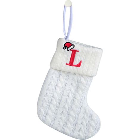 Chaussette De Noël - Tricotée En Polyester - Brodée Initiale - Blanc - 18 X 15 Cm - Décoration Festive Pour Maison Et Arbre De Noël - 1 Pièce (1/2)