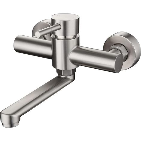 Wandmontierter Küchenarmatur 304 Edelstahl-Waschtischarmatur Einhand-Küchenarmatur mit 360 ° drehbarem Auslauf, kurz, 18 cm (1/5)