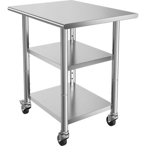 Table de travail en acier inoxydable, 61x76 cm, avec 2 étagères et roulettes, plan de préparation alimentaire, station commerciale robuste, idéale cuisine restaurant, hôtel, garage. (1/5)