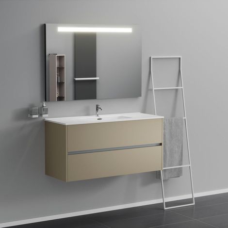 Inda - Badezimmerschrank 2 Schubladen L.120 mit beleuchtetem Spiegelwaschbecken - Matt Terra di Luna