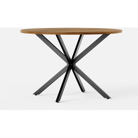 Tavolo rotondo rustico Ø120 cm con gambe a X, marrone e nero - HOMVRA (1/5)