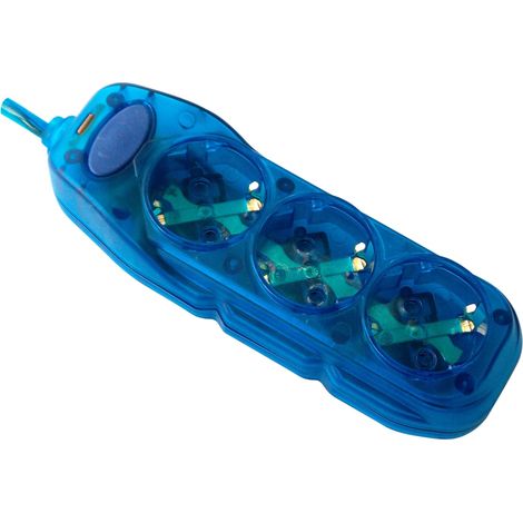 Electraline 59639 Ciabatta a 3 prese con interruttore, cavo 3G1 3 m, blu trasparente, 3 Tomas (1/3)