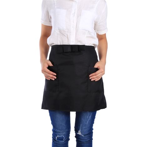 Tablier court uni mixte cuisine bar café serveur serveuse noir en coton polyester