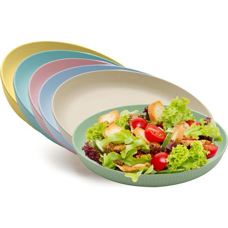 Lot de 6 assiettes en plastique, 23 cm, pour enfants, camping, salade, pâtes, fêtes - Lavables au lave-vaisselle (1/5)