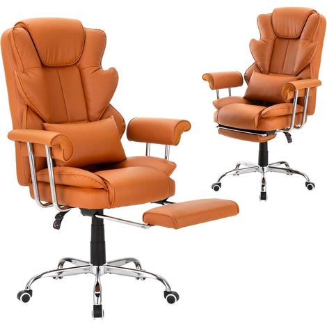 Ergonomischer Bürostuhl 230kg Tragkraft neigbar 135° PU Leder Chefsessel braun (1/5)