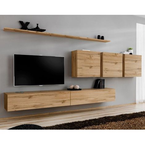 Meuble TV Mural Design "Switch VII" 340cm Naturel (1/4)