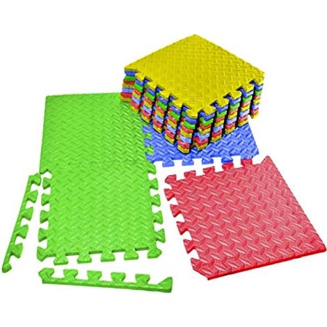 Dalle EVA - 30 X 30 X 1,3 Cm - Superficie Antideslizante Con Diseño De Rombo - Para Gimnasio Doméstico Y Área De Juegos - 12 Unidades + 12 Bordes Lisos (1/5)