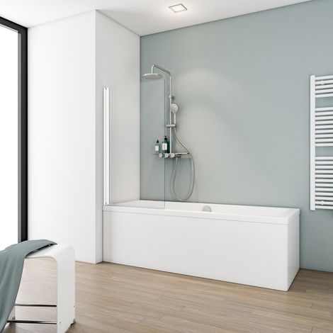 Schulte – Pare-baignoire pliant 70 x 130 cm – Verre de sécurité 5 mm transparent – Profilé blanc – Montage mural réversible – Écran pivotant 1 volet