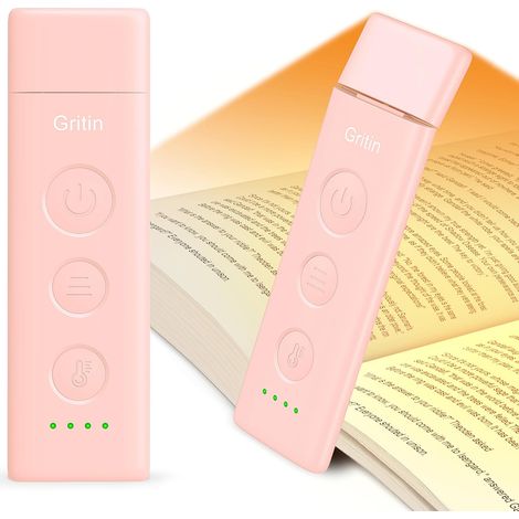 Wiederaufladbare Leselampe, Klemmleuchte fürs Bett, 3 augenschonende Farben & 5 stufenlos einstellbare Helligkeitsstufen, kompakt und robust, Geschenk für Bücherwürmer – Rosa